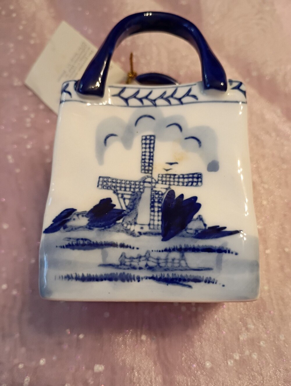 Blue and White Porcelain Mini Bag Figurine - Unbranded